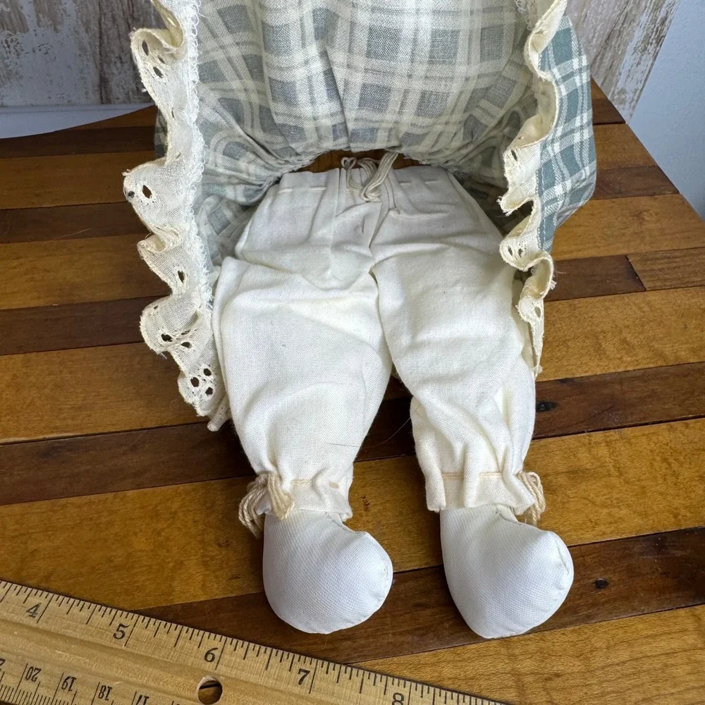 Vintage School Teacher Cloth Doll Plaid Dress Chalkboard Apple Books 10 Inch